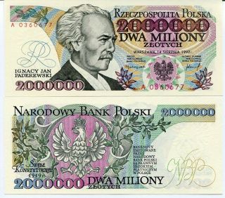 Poland 2,  000,  000 2 Millions Zlotych 1992 P 158 A Incorrected Series A Unc Nr