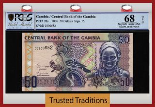 Tt Pk 28a 2006 Gambia Central Bank 50 Dalasis " Bird " Pcgs 68 Opq Gem Unc