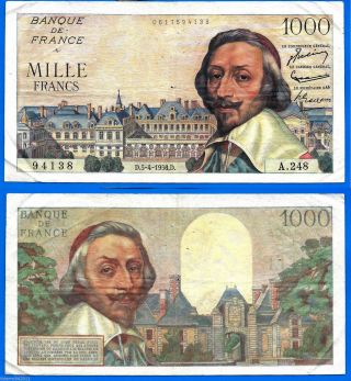 France 1000 Francs 1956 5 April Serie A Richelieu Frcs Frcs World