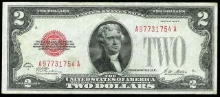 1928 A United States $2 Dollar Legal Tender Red Seal Note Aa Block Fr.  1502