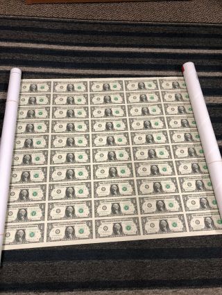 $1 Uncut Sheet 1x50 One Dollar Bills 2017 United States Currency Money Bep