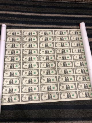 $1 UNCUT SHEET 1x50 ONE DOLLAR BILLS 2017 UNITED STATES CURRENCY MONEY BEP 2