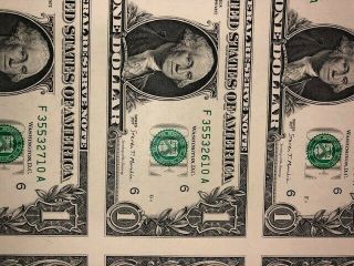 $1 UNCUT SHEET 1x50 ONE DOLLAR BILLS 2017 UNITED STATES CURRENCY MONEY BEP 5