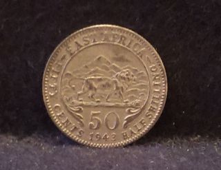 1943 - I British East Africa (kenya) Silver 50 Cents,  Bombay,  Km - 27 (ea2)