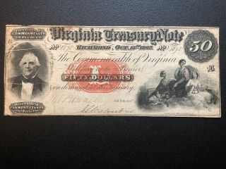 Large 1862 $50 Dollar Richmond Virginia Treasury Note Civil War Era Paper Money