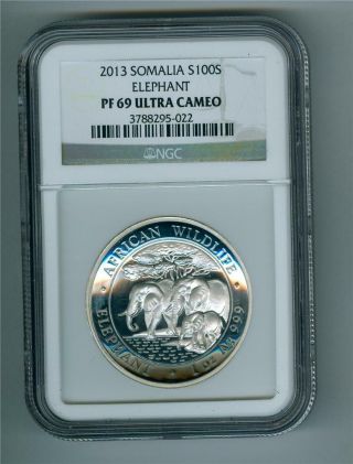 Somalia 2013 100 Shillings Elephant High Releif 1 Oz.  999 Silver Ngc Pf - 69 Uc