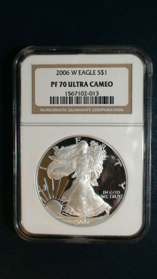 2006 W American Silver Eagle Ngc Pf70 Ucam Perfect $1 Coin Starts At 99 Cents