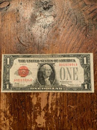 Series 1928 Red Seal United States $1 One Dollar Note,  Bonus