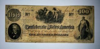 1862 Confederate States Of America $100 Note - Slaves Hoeing Cotton (t41)