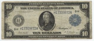 1914 $10 Federal Reserve Note 8 - H Bank Of St Louis Missouri Large Currency Bc892