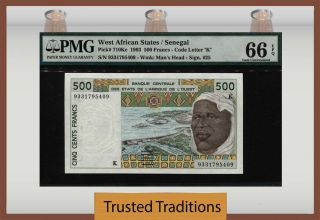 Tt Pk 710kc 1993 West African States 500 Francs Pmg 66 Epq Scarcely Certified