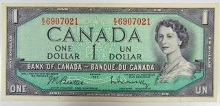 1954 Bank Of Canada One 1 Dollar $1 Bank Note Kz6907021 Bill