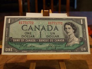 1954 $1 Canadian Note,  Ch/cu,  Vignette On Back,  Note