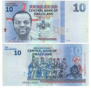 Swaziland - 10 Emalangeni Unc Banknote 2010 Year
