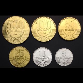 [g - 1] Costa Rica Set 6 Coins,  5 10 25 50 100 500 Colones,  2007 - 2008,  Aunc - Unc