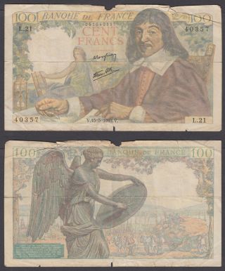 France 100 Francs 1942 (vg) Banknote P - 101 Note