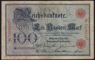 1907 100 Mark Germany Rare Antique Vintage Paper Money Banknote Currency P 30 F