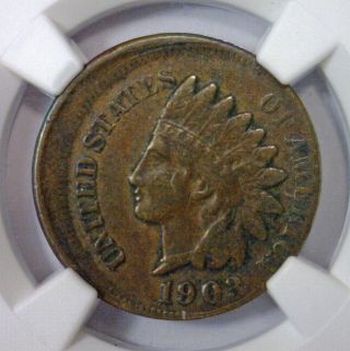 1903 Indian Head Cent Struck 10 Off Center Error Coin Ngc Vf35 Very Fine