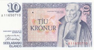 10 Kronur Unc Banknote From Iceland 1961 Pick - 48