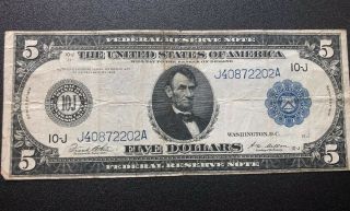 U.  S.  Series 1914 Large $5 Federal Reserve Note,  F - Note Lincoln