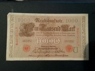 1000 Mark Note 1910 Reichsbanknote Nr.  8076151nu