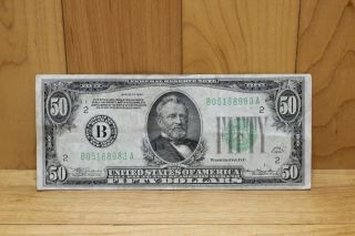 1934 Series $50.  00 - Fifty Dollars Bill - Us Currency B Seal York B05188983a