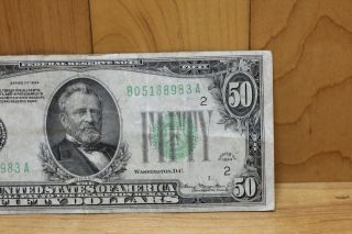 1934 Series $50.  00 - FIFTY DOLLARS BILL - US CURRENCY B seal YORK B05188983A 3