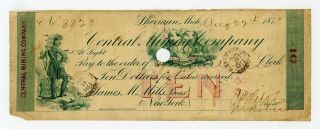 1870 $10 The Central Mining Company - Sherman,  Michigan Sight Draft