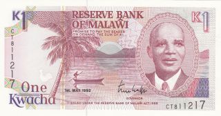 1 Kwacha Unc Banknote From Malawi 1992 Pick - 23