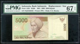Indonesia 5000 Rupiah 2001 / 2008 P 142 Replacement Gem Unc Pmg 67 Epq