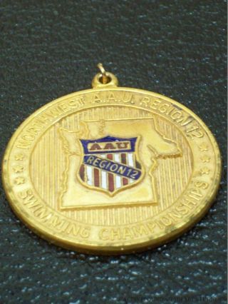 Vintage Swimming Medal Amateur Athletic Union Northwest Region 12 Aau Enamel Old