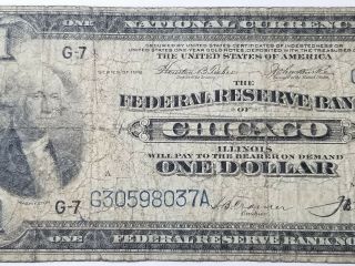 Series 1914 Chicago Usa $1 One Dollar Blue Seal Federal Reserve Note