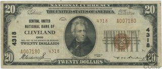 1929 Series National Bank Of Cleveland Oh $20 Note Ch 4318 Type 2