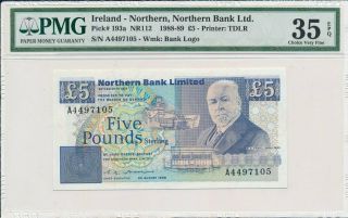 Northern Bank Ltd.  Ireland - Northern 5 Pounds 1988 Prefix A Pmg Ef 35epq
