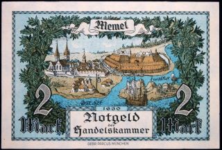 Memel 1922 2 Mark P - 3 German Notgeld/french Administration Banknote
