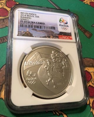 2014 Brazil Rio Olympics Running Silver 5 Reais Coin (ngc Proof 69 Ultra Cameo)