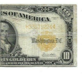 $10 " Gold Certificate " 1922 $10 " Gold Certificate " $10 1922 (gold Cert. ) 1800 