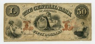 1855 $50 The Central Bank Of Alabama - Montgomery,  Alabama Note W/ Slave