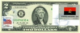 $2 Dollars 2013 Stamp Cancel Flag Of Un From Angola Lucky Money Value $99.  95