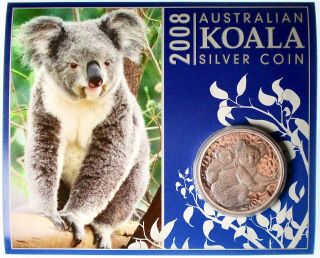Australia 1 Dollar 2008 Koala 1oz.  999 Silver Coin Perth Packaging
