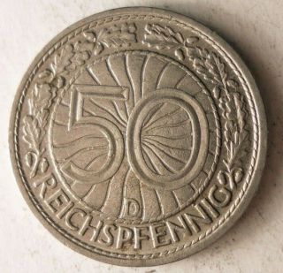 1928 D Weimar Germany 50 Reichspfennig - Vintage Coin - German Bin 9
