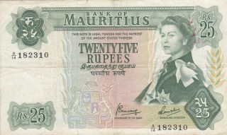 25 Rupees Fine Banknote From British Colony Of Mauritius 1967 Pick - 32c
