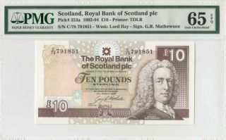 1994 Royal Bank Of Scotland 10 Pounds Consecutive 2 Of 2 ( (pmg 65 Epq))