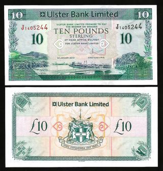 Northern Ireland Ulster Bank 10 Pounds 2012,  Unc,  P - 341b,  Prefix J