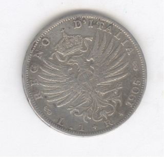 Italy Kingdom,  Lira 1905 R,  Silver,  Victor Emmanuel 2