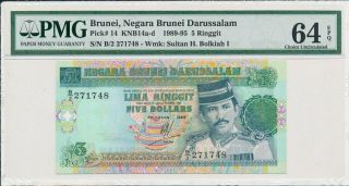 Negara Brunei Darussalam Brunei 5 Ringgit 1989 Pmg 64epq