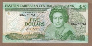 East Caribbean States: 5 Dollars Banknote,  (unc),  P - 18a,  1986,