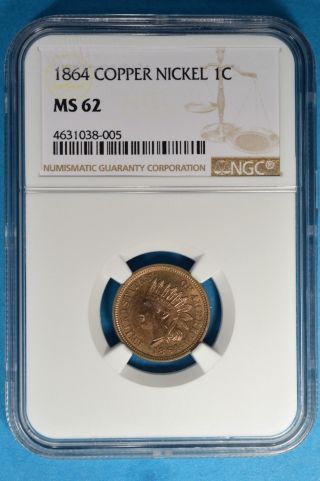 1864 Copper Nickel Indian Head Cent Ngc Ms62 - Example For The Grade
