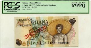 Ghana 5 Cedis 1977 Bank Of Central Specimen Gem Unc Pick 15b Cs1 Value $1040
