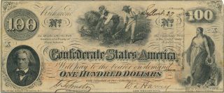 1862 Confederate Currency $100 Note / Richmond One Hundred Dollars